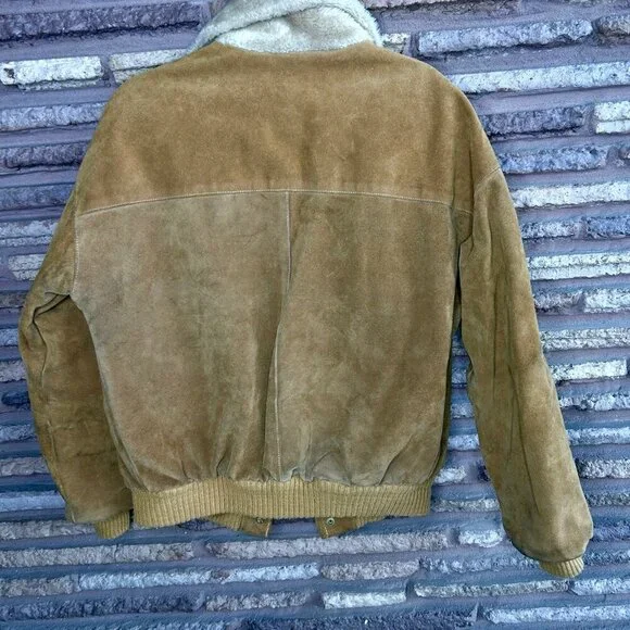 William Barry Tan Suede Flight Bomber Jacket Sherpa Lined Vintage Size 40
